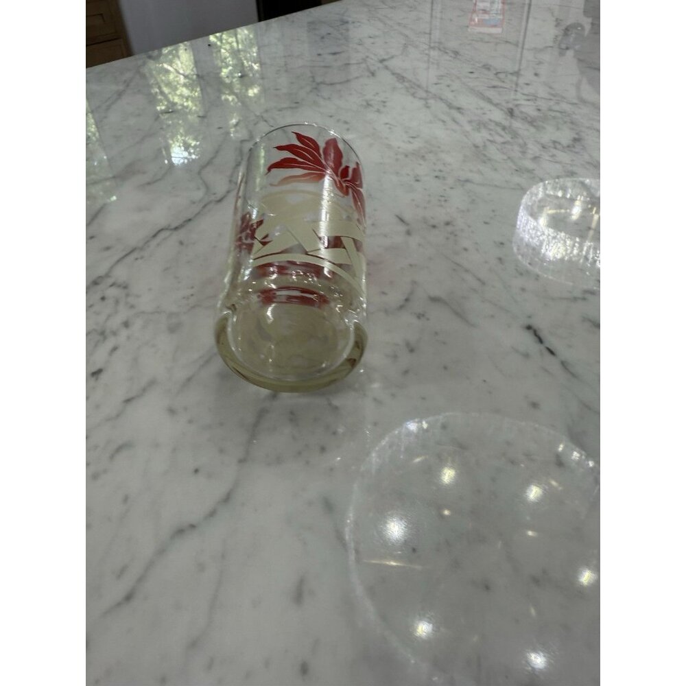 MCM Vintage Federal Beverage Glasses Red Leaves & White Lattice With Caddy RARE - Picture 4 of 6